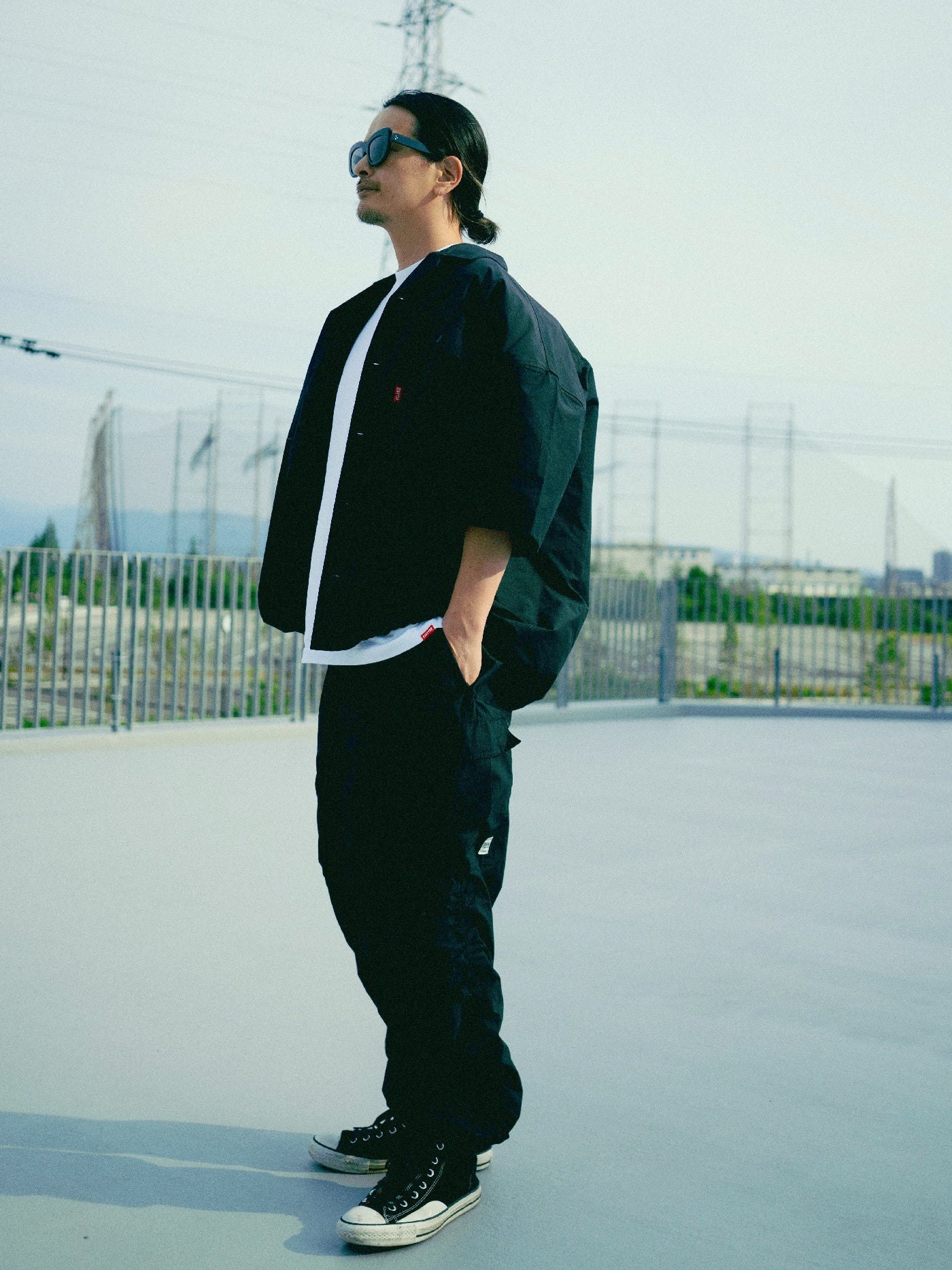 FLUTTER | T/C Open Collar S/S Work Shirts - Black