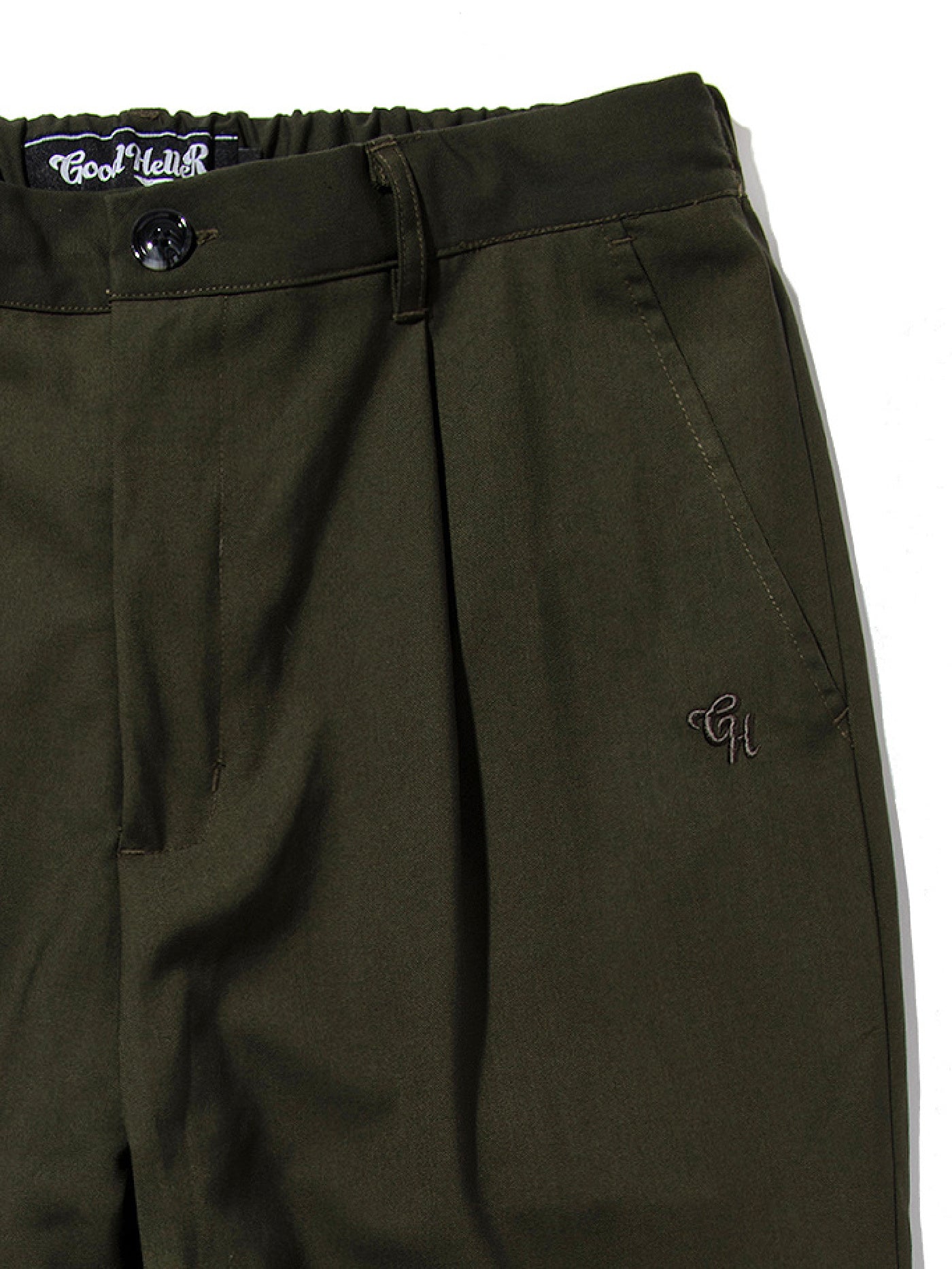 GOOD HELLER | POLYESTER RAYON ONE TUCK EASY SLACKS - Olive