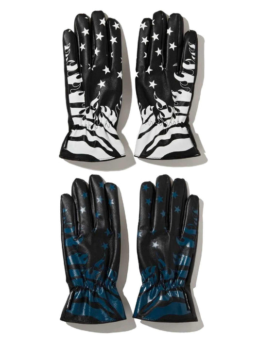 GOOD HELLER | AMERICAN FLAG FIRE PATTERN LEATHER GLOVE
