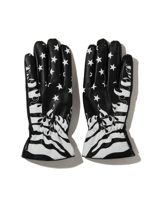 GOOD HELLER | AMERICAN FLAG FIRE PATTERN LEATHER GLOVE