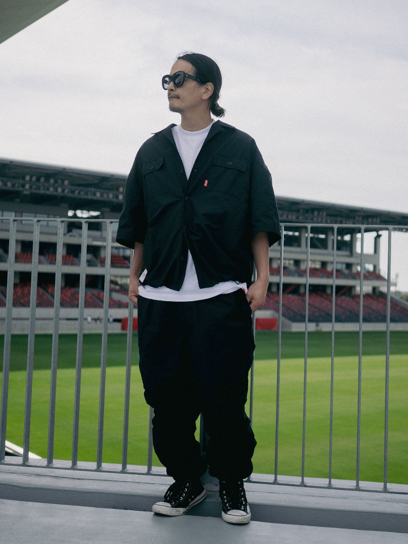 FLUTTER | T/C Open Collar S/S Work Shirts - Black