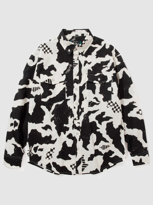 【4.4 (Sat) 12:00 Release】GOOD HELLER | ORIGINAL COW PATTERN L/S SHIRT - Black
