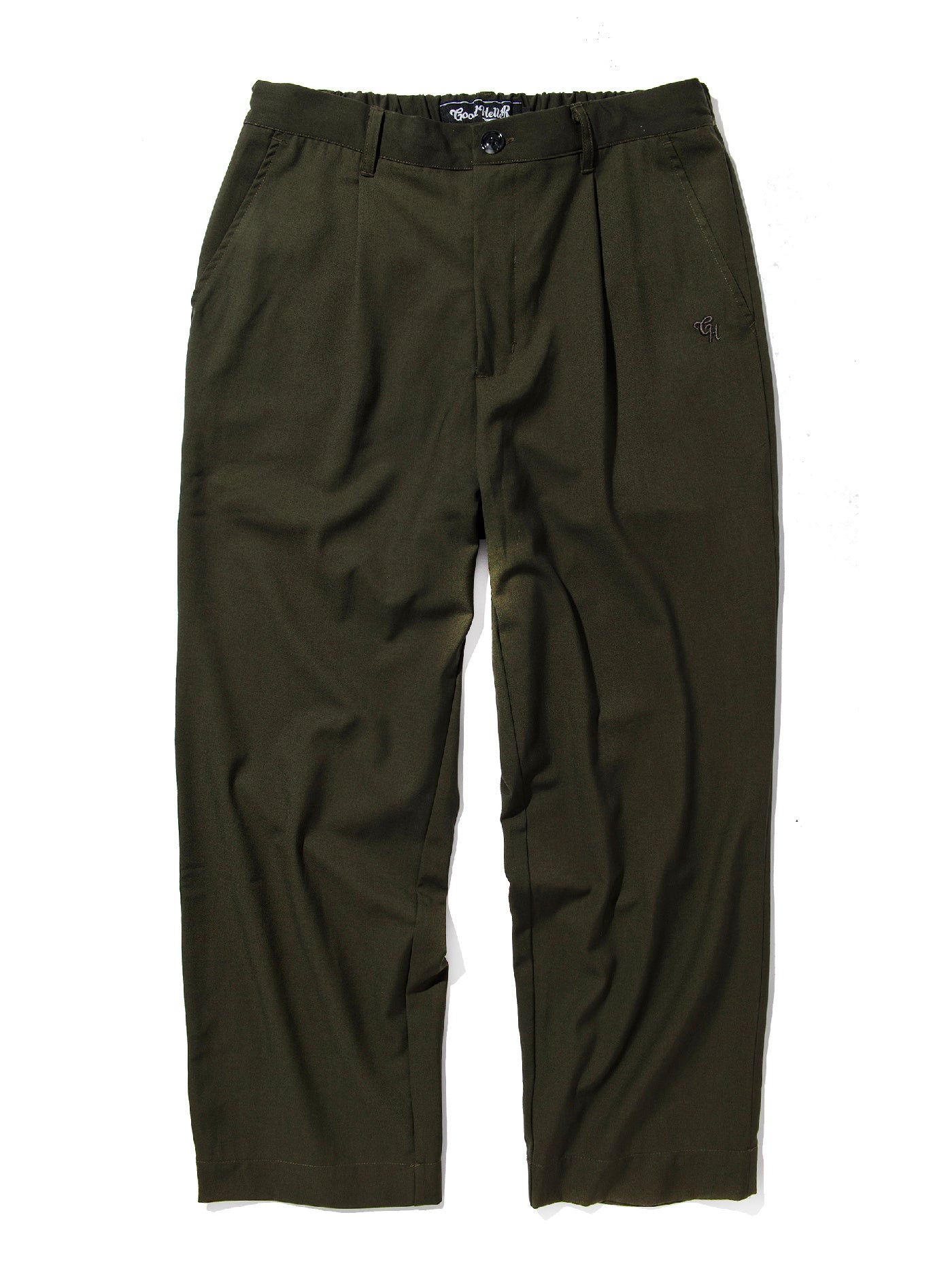 GOOD HELLER | POLYESTER RAYON ONE TUCK EASY SLACKS - Olive