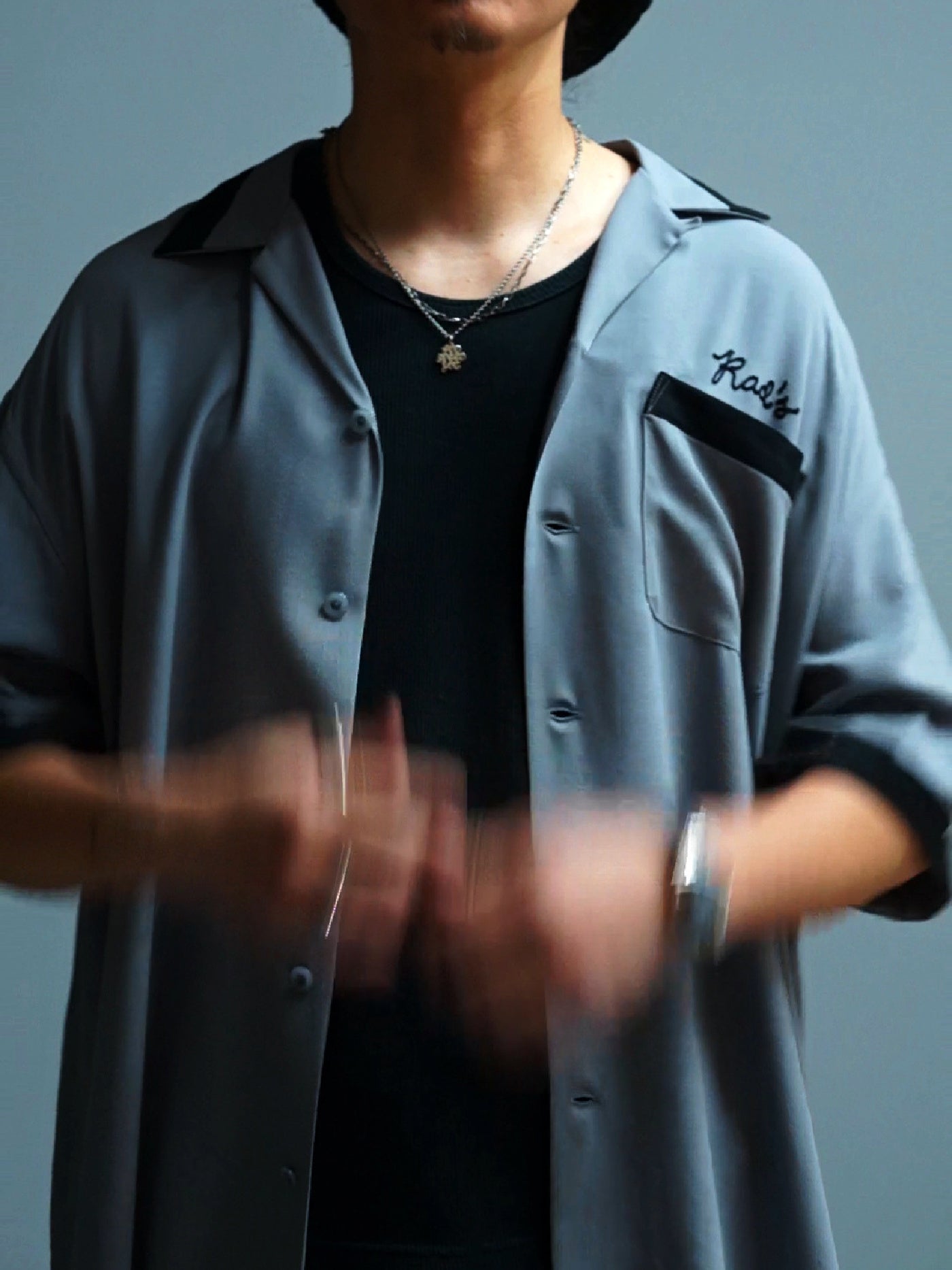 RADIALL | True Deal Pot - OPEN COLLARED SHIRT S/S - Steel Gray