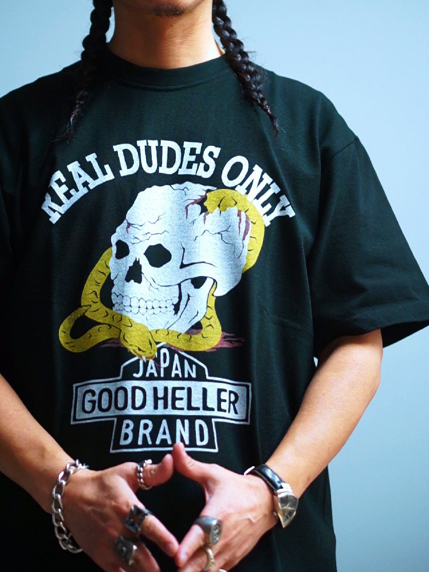 GOOD HELLER | SKULL&SNAKE AMERICAN LOGO T-SHIRT - Black