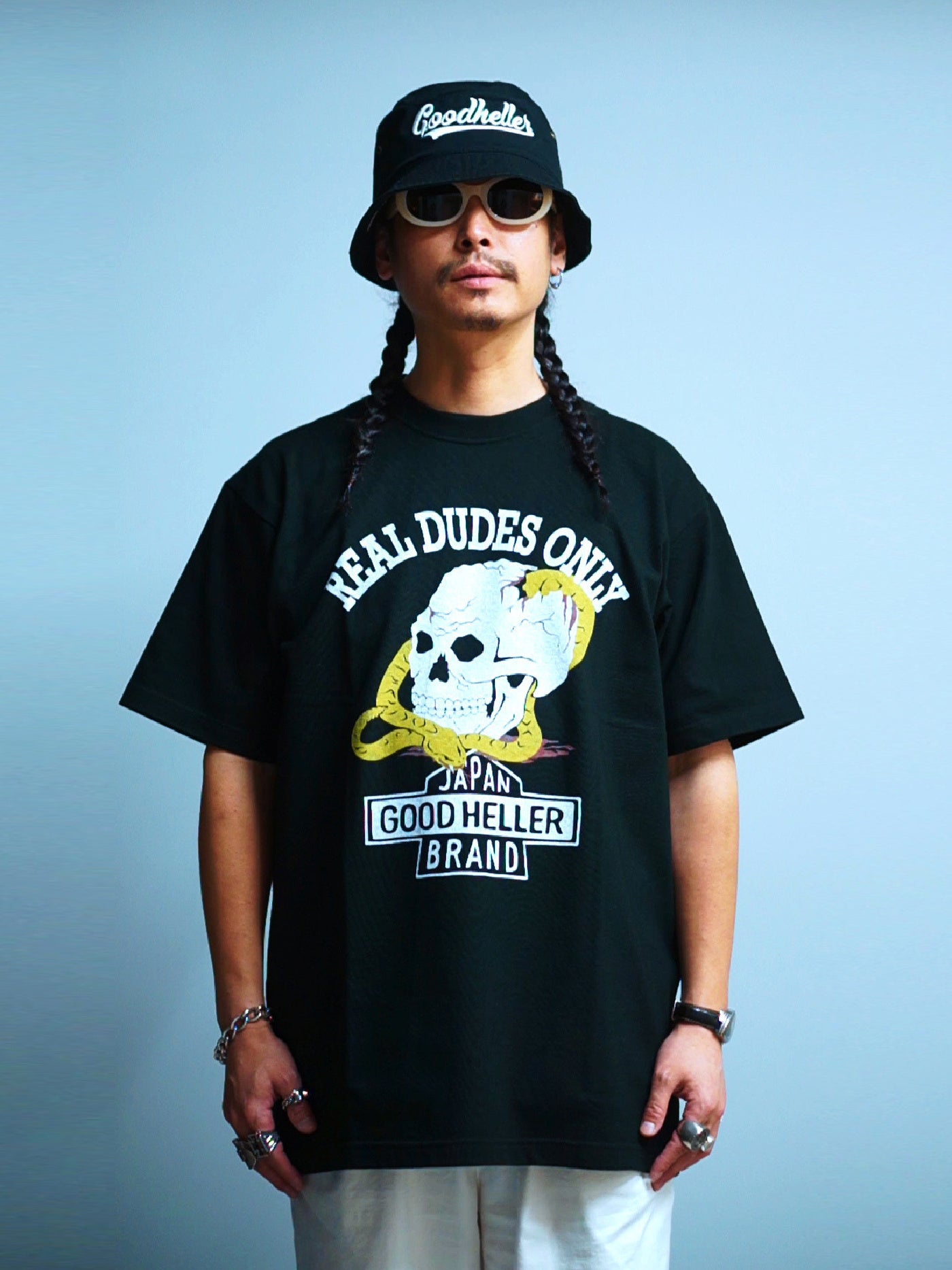 GOOD HELLER | SKULL&SNAKE AMERICAN LOGO T-SHIRT - Black