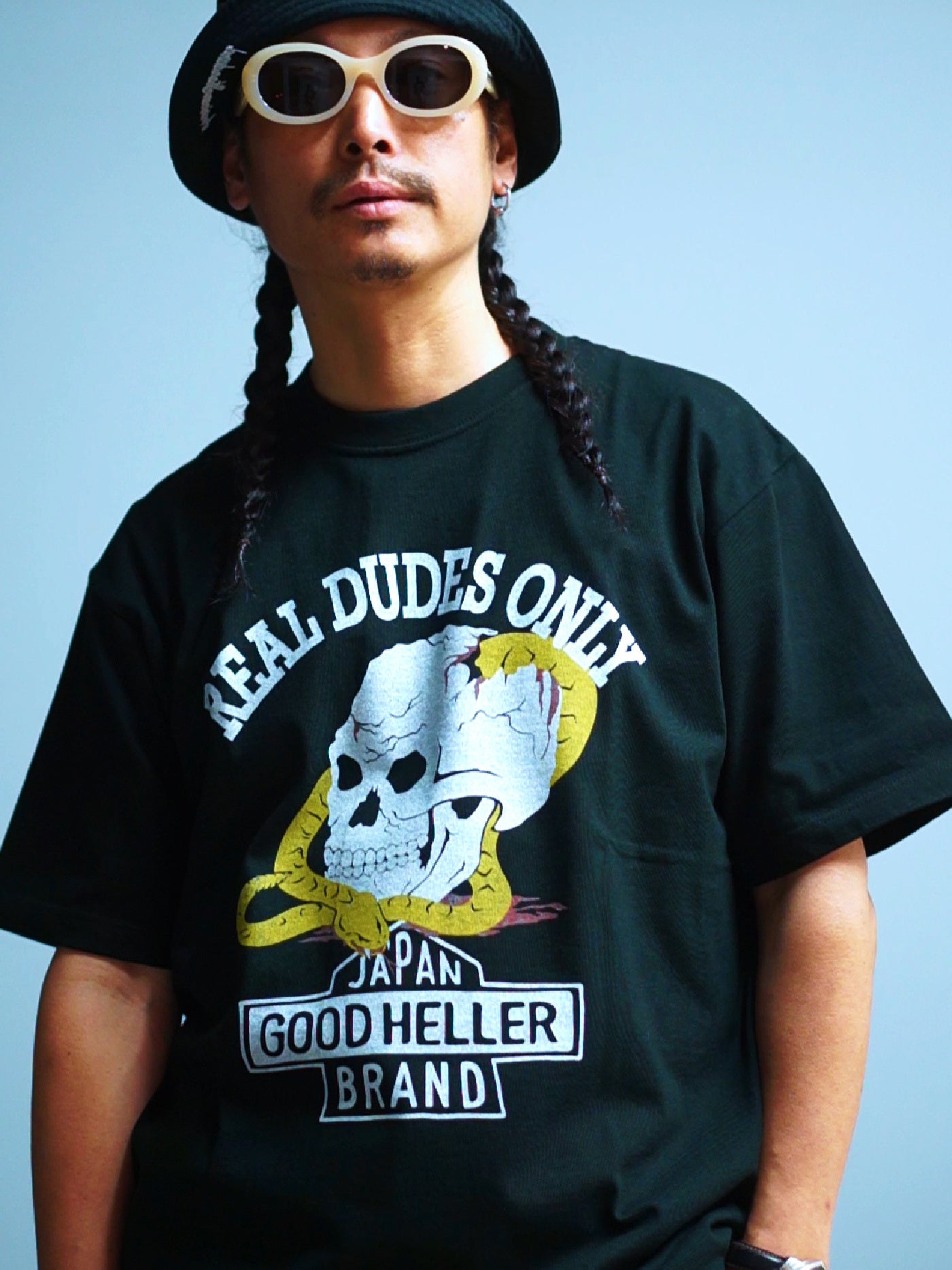 GOOD HELLER | SKULL&SNAKE AMERICAN LOGO T-SHIRT - Black