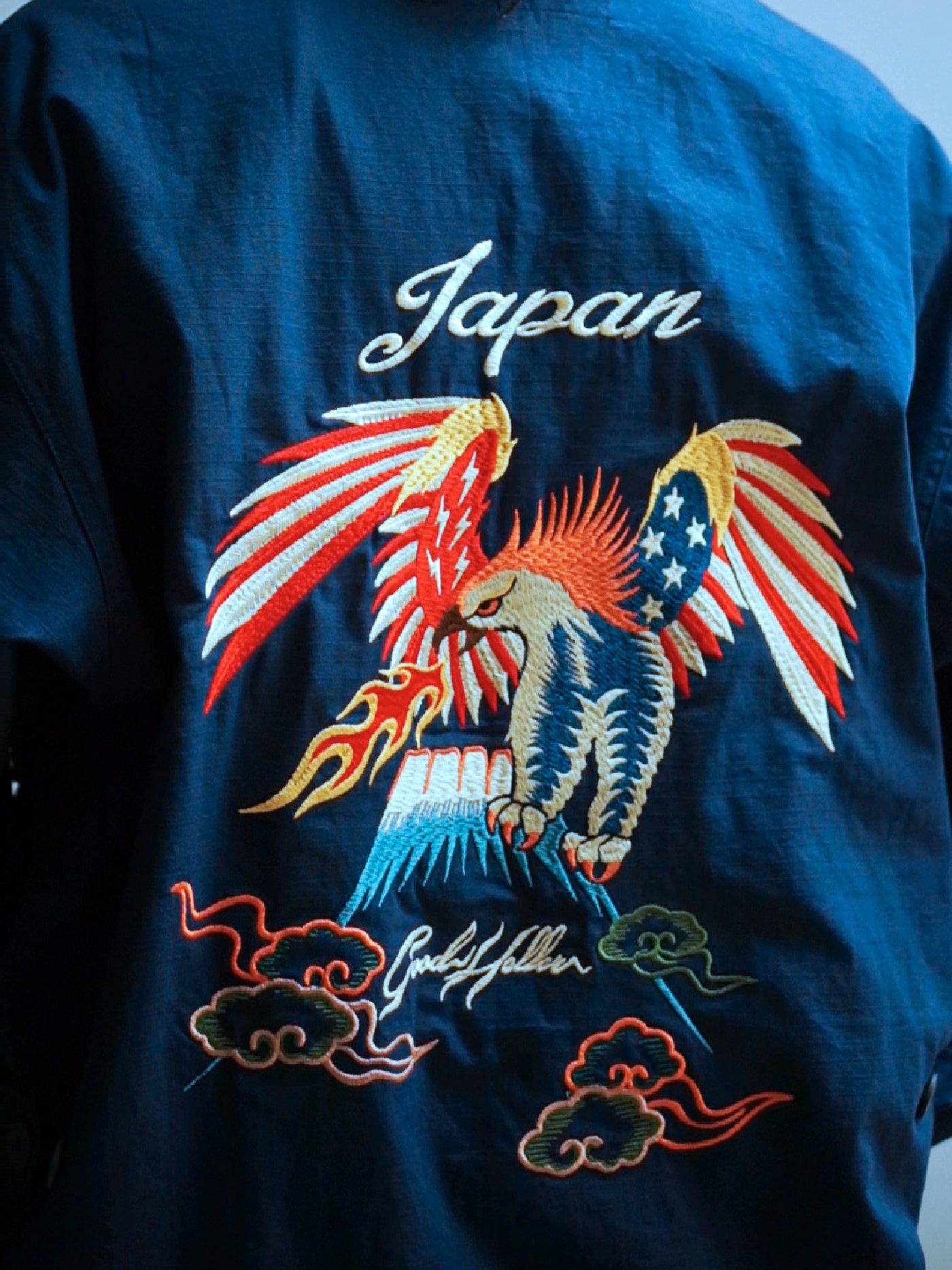 GOOD HELLER | KOR ARMY TYPE SOUVENIR JACKET DRAGON AND US EAGLE EMBROIDERIES - Navy