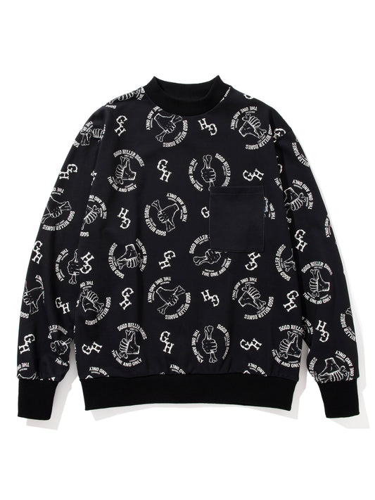 GOOD HELLER | BONE LOGO ALLOVER PATTERN CREW SWEAT - Black