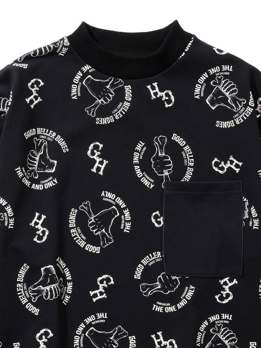 GOOD HELLER | BONE LOGO ALLOVER PATTERN CREW SWEAT - Black