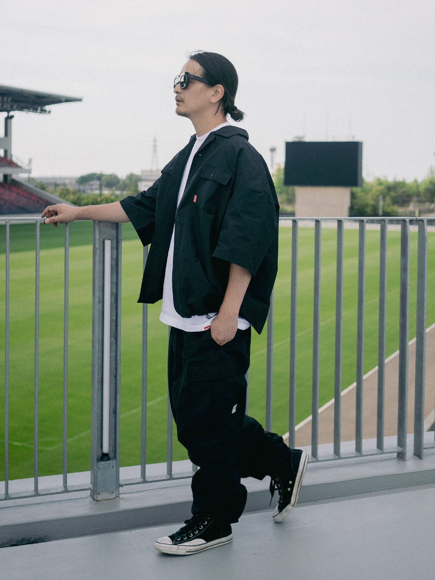 FLUTTER | T/C Open Collar S/S Work Shirts - Black