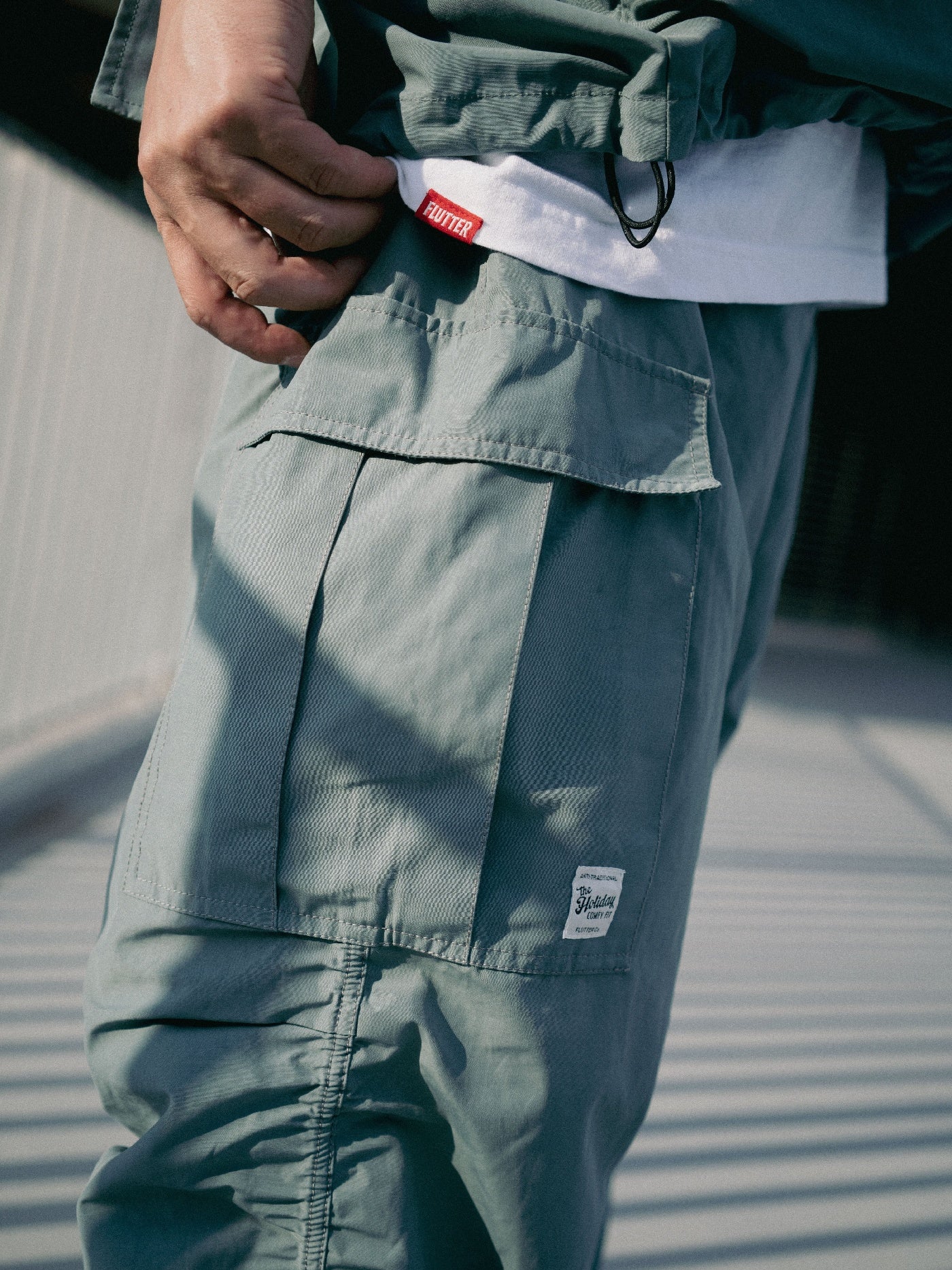 FLUTTER | T/C Track Cargo Pants - Blue Green