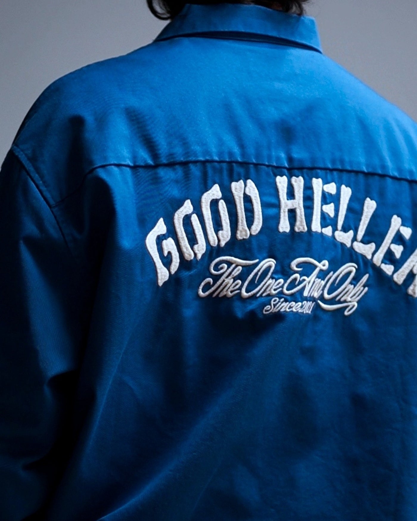GOOD HELLER | ONE WAY WAPPEN & EMBROIDERY WORK L/S SHIRT - Blue