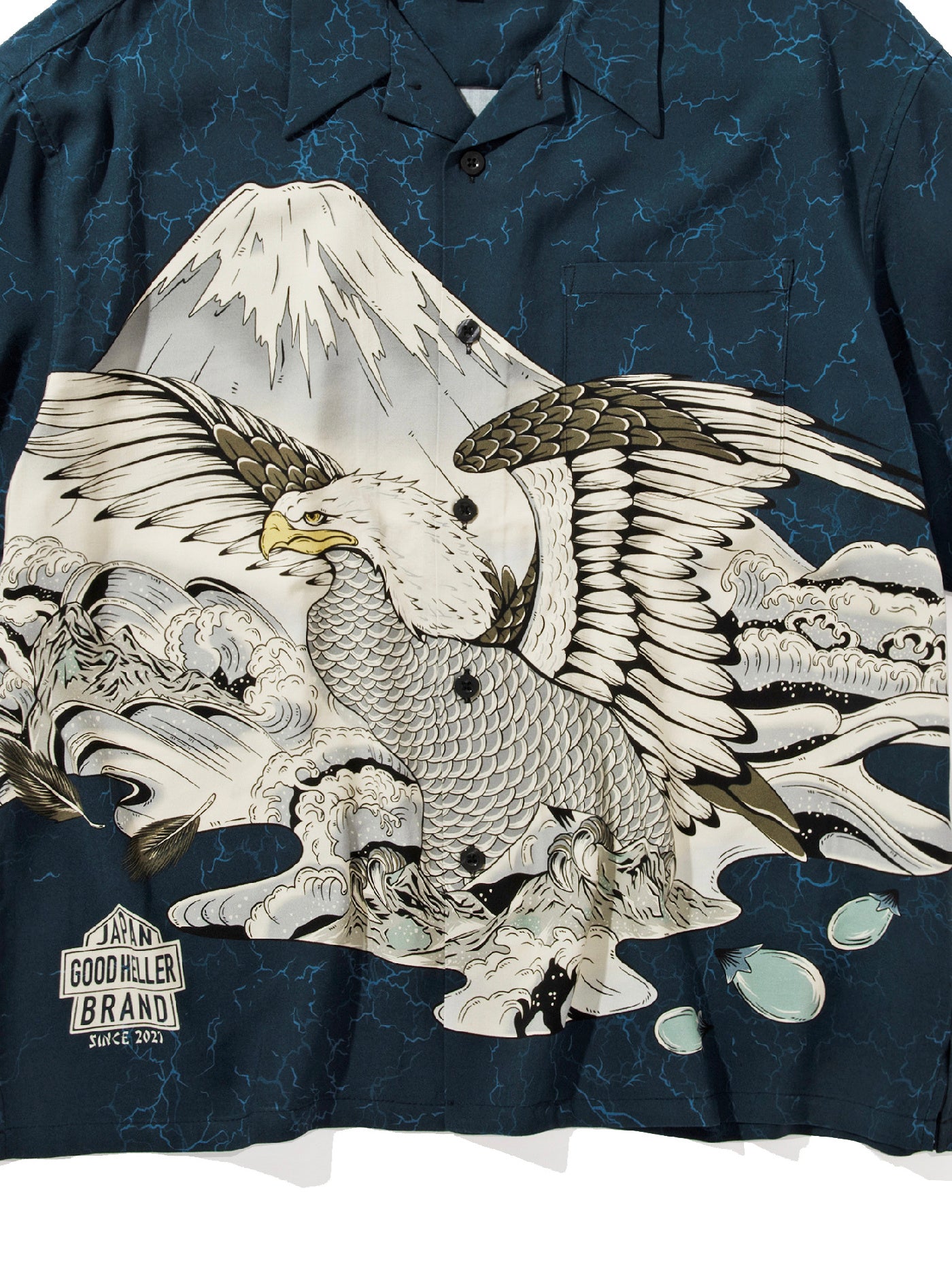 GOOD HELLER | "一富士二鷹三茄子" ORIENTAL PANEL PATTERN RAYON S/S SHIRT