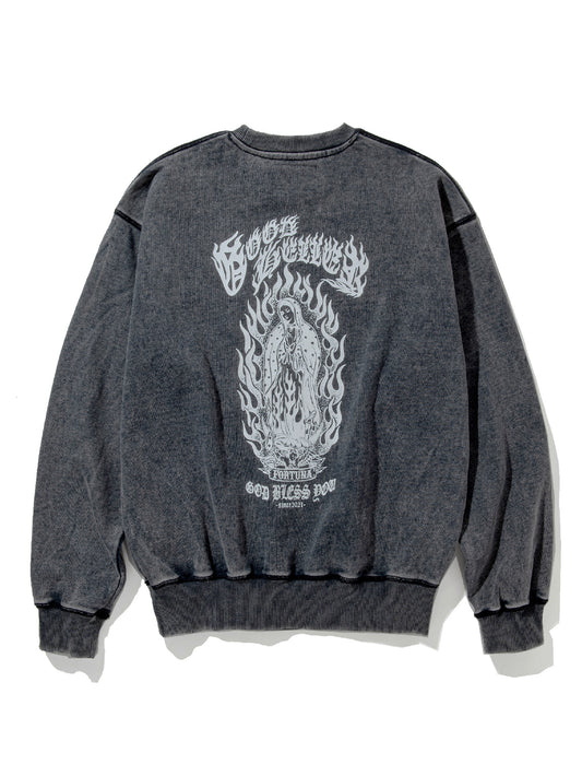 GOOD HELLER | MARIA USED CREW SWEAT - Black