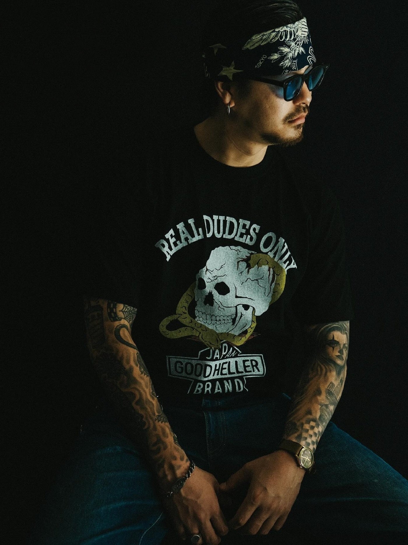 GOOD HELLER | SKULL&SNAKE AMERICAN LOGO T-SHIRT - Black