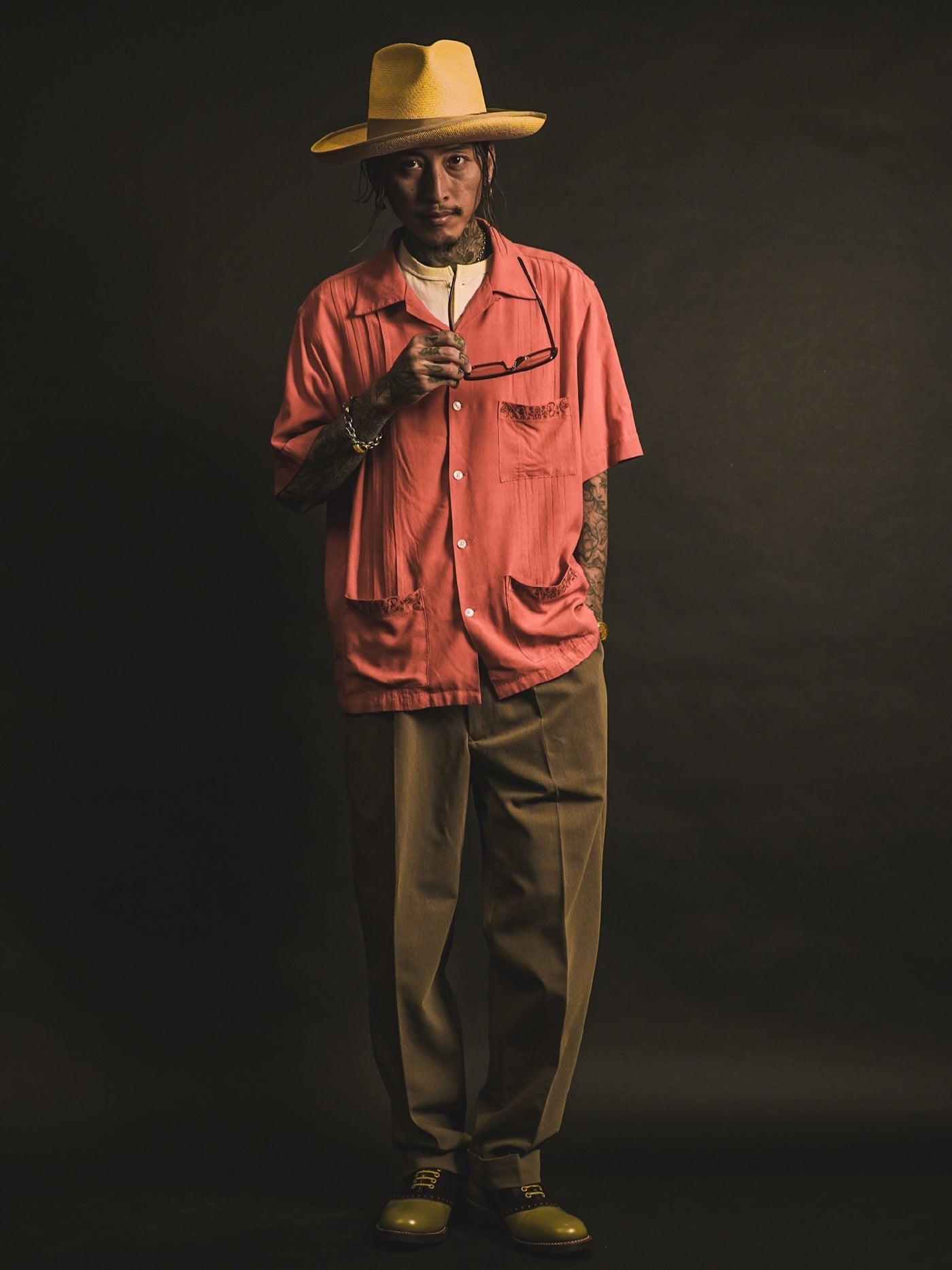 GANGSTERVILLE | RIPTIDE CLUB - S/S GUAYABERA SHIRTS / GSV5114 - Orange