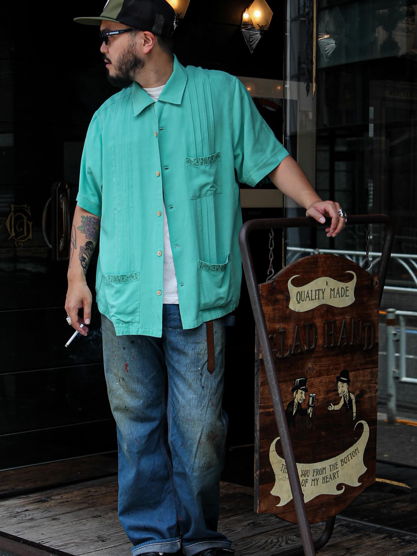 GANGSTERVILLE | RIPTIDE CLUB - S/S GUAYABERA SHIRTS / GSV5114 - Mint Green