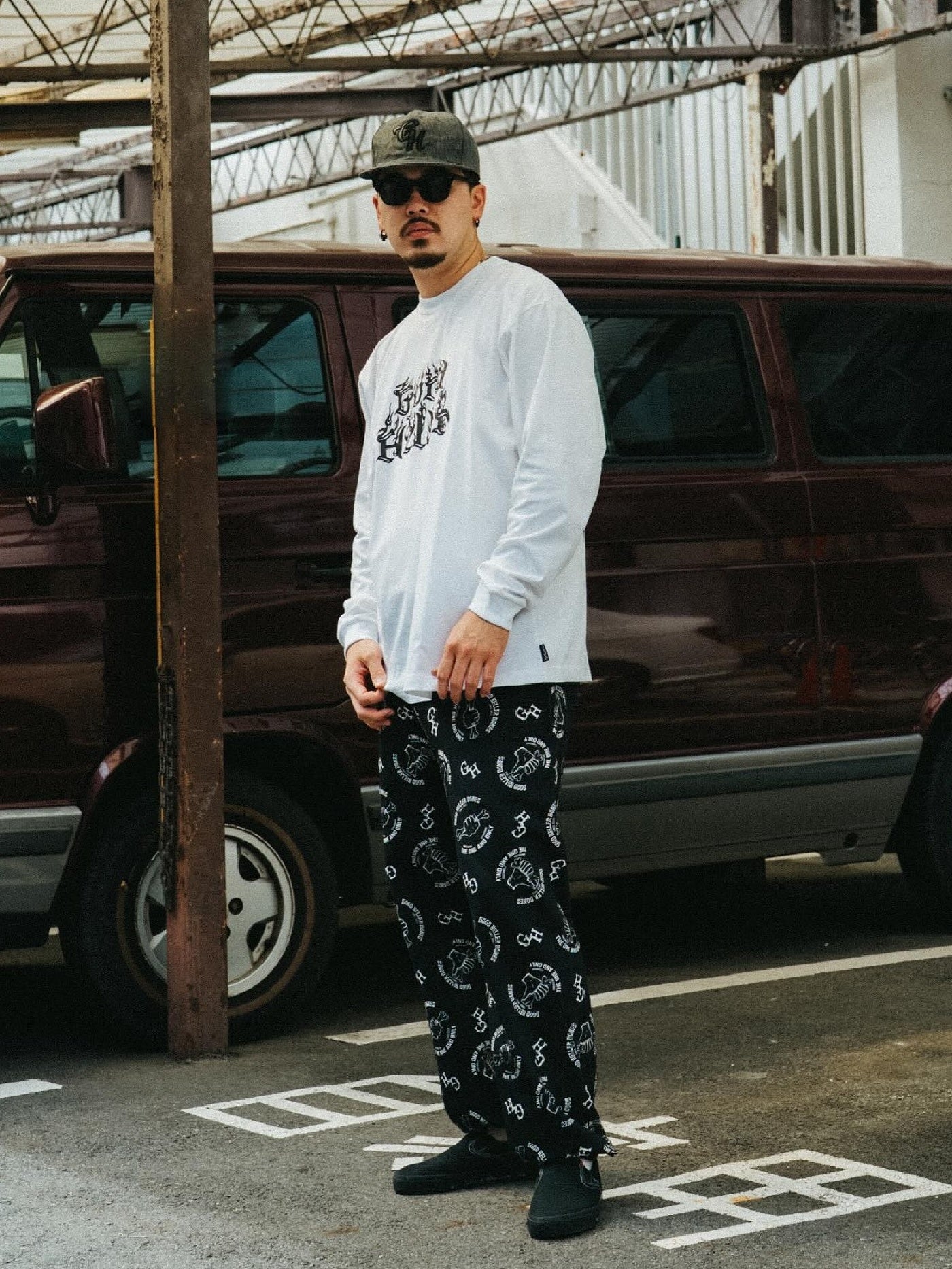 GOOD HELLER | BONE LOGO ALLOVER PATTERN SWEAT PANTS - Black
