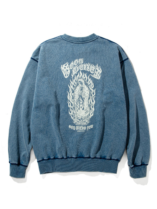 GOOD HELLER | MARIA USED CREW SWEAT - Blue