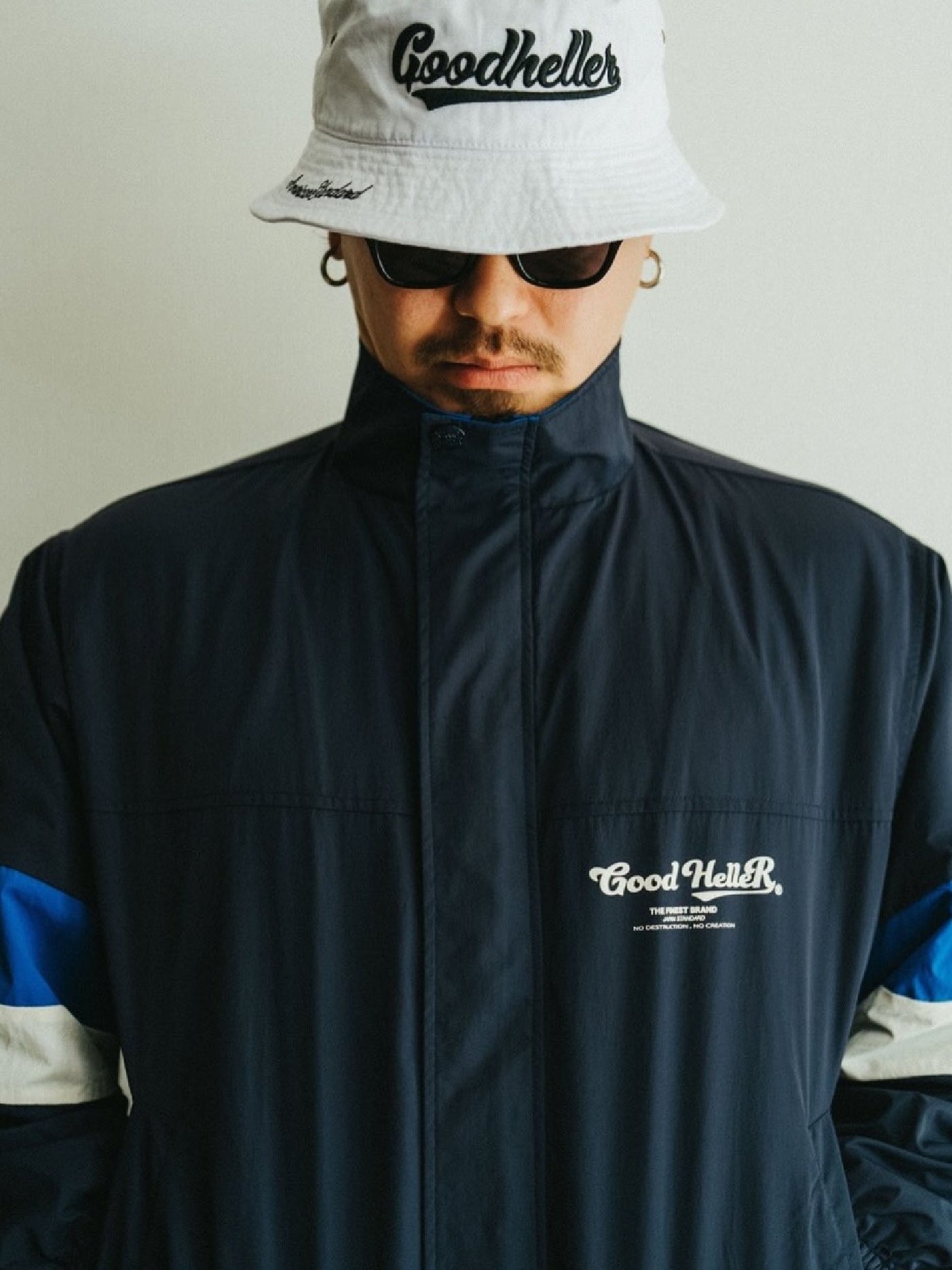 【2.21 (Sat) 12:00 Release】GOOD HELLER | STAND COLLAR NYLON JACKET - Navy/Royal