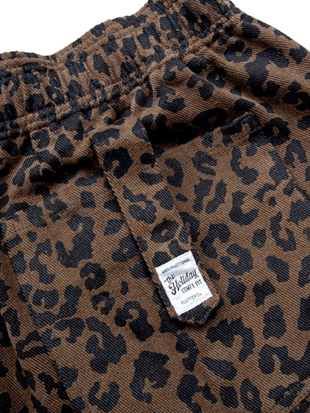 FLUTTER | The Holiday -Comfy fit- Cotton Twill Leopard Easy Short Pants - Brown