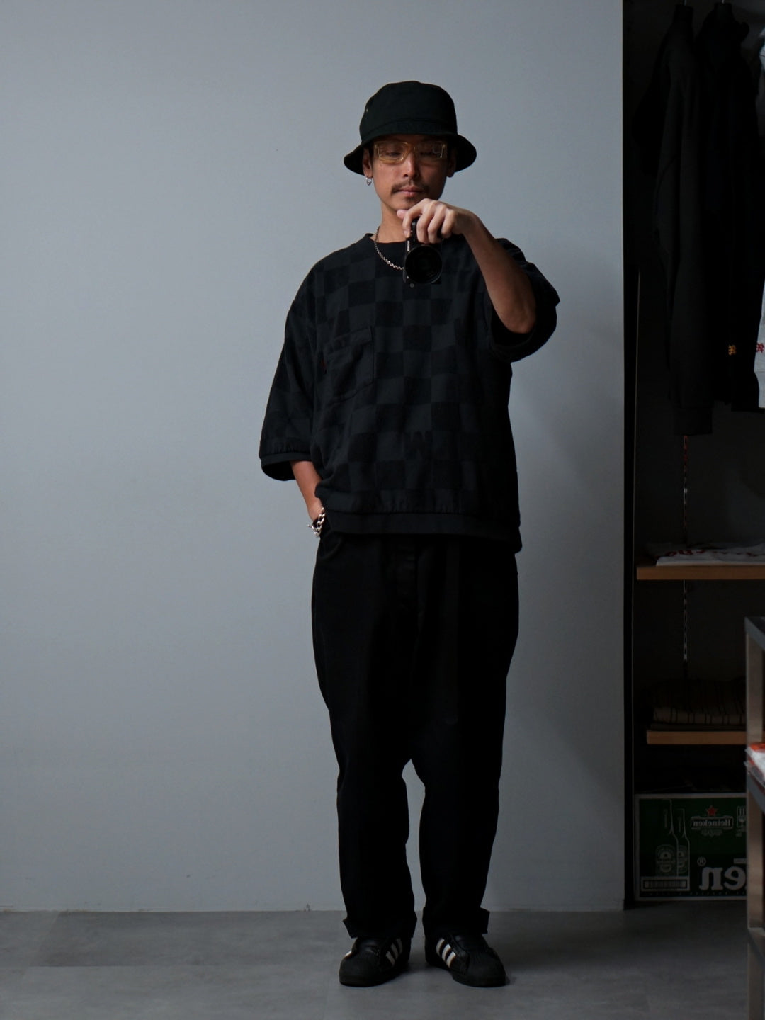 WEIRDO | CHECKER - H/S PILE SWEAT - Black
