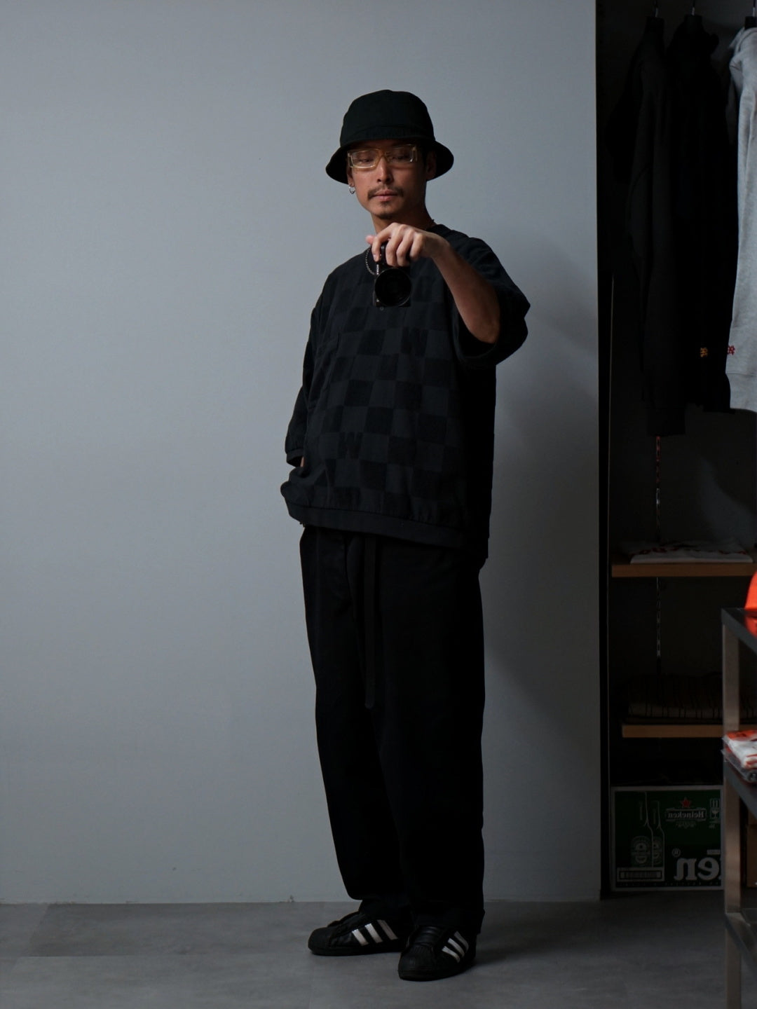 WEIRDO | CHECKER - H/S PILE SWEAT - Black