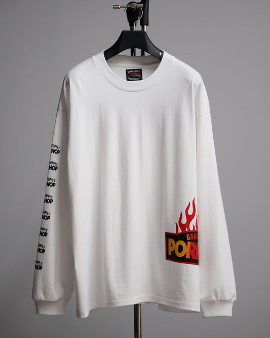PORKCHOP | FIRE BLOCK MULTI L/S TEE - White
