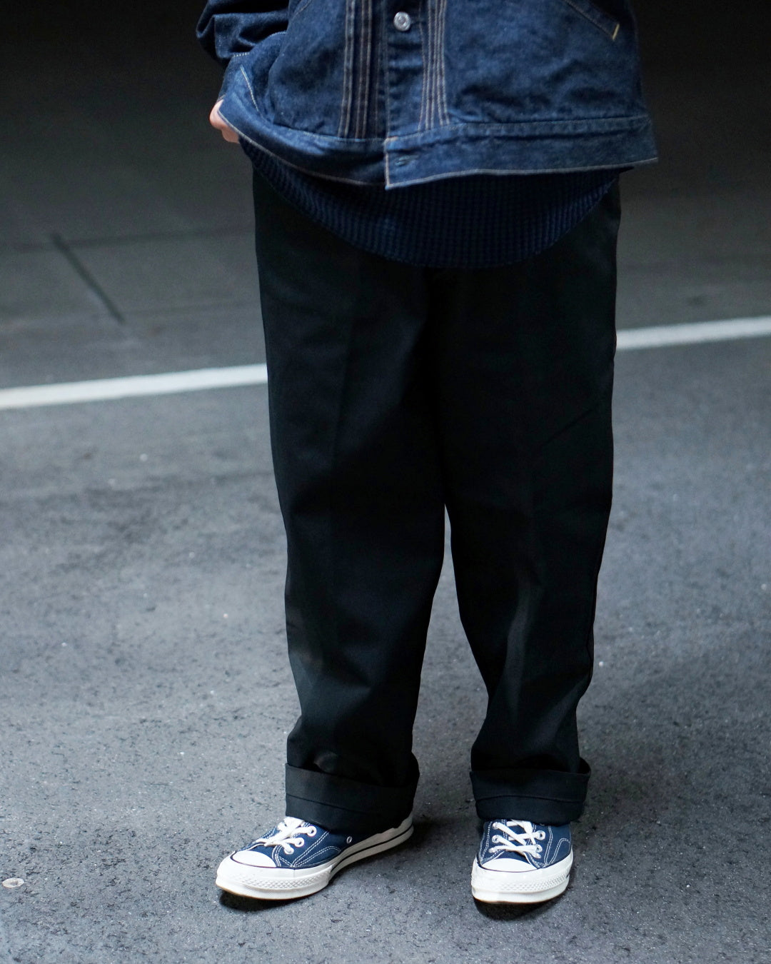 RADIALL | CNQ MOTOWN - WIDE TAPERED FIT PANTS - Black