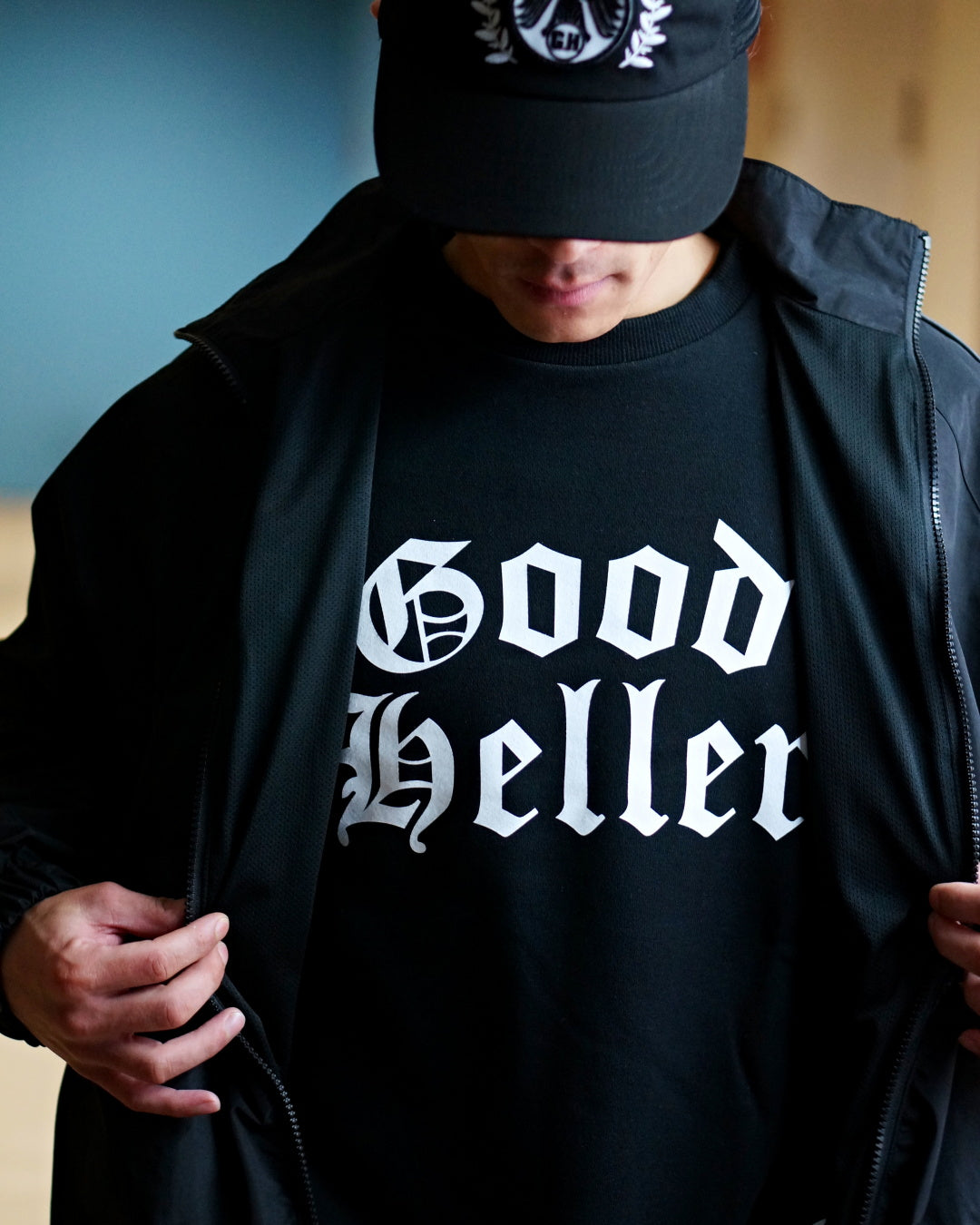 GOOD HELLER | TWO TONE CREW NECK SWEAT - Blue/Black