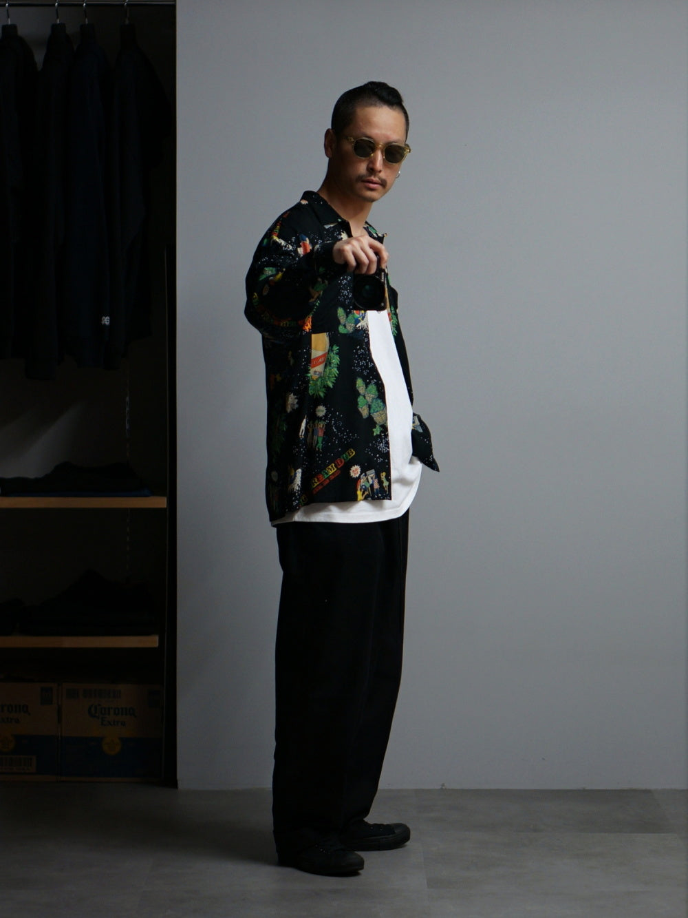 RADIALL | HOT DUB - OPEN COLLARED SHIRT L/S - Black