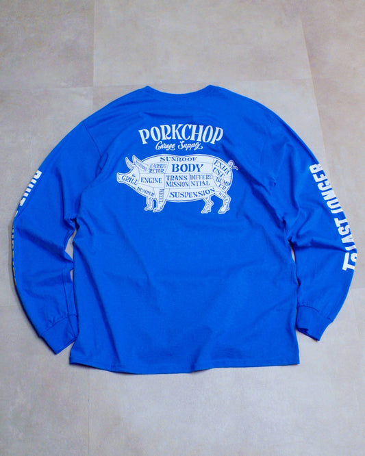 PORKCHOP | PORK BACK L/S TEE - Blue/White
