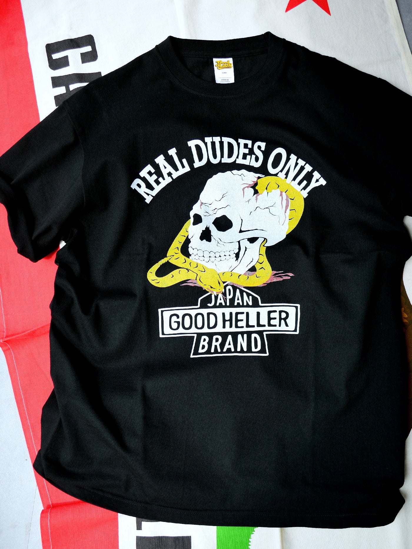 GOOD HELLER | SKULL&SNAKE AMERICAN LOGO T-SHIRT - Black