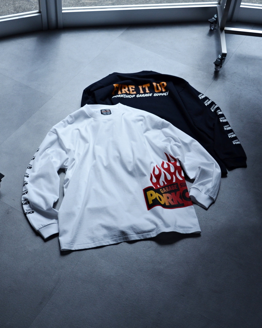 PORKCHOP | FIRE BLOCK MULTI L/S TEE - White