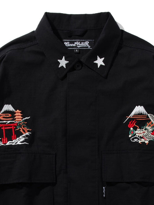 GOOD HELLER | KOR ARMY TYPE SOUVENIR JACKET DRAGON AND US EAGLE EMBROIDERIES - Black