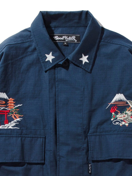 GOOD HELLER | KOR ARMY TYPE SOUVENIR JACKET DRAGON AND US EAGLE EMBROIDERIES - Navy
