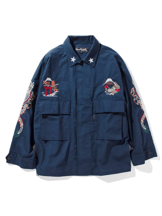 GOOD HELLER | KOR ARMY TYPE SOUVENIR JACKET DRAGON AND US EAGLE EMBROIDERIES - Navy
