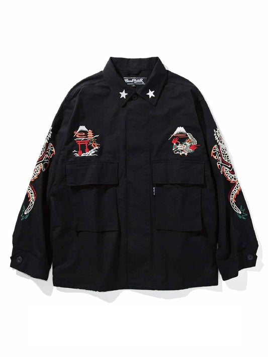 GOOD HELLER | KOR ARMY TYPE SOUVENIR JACKET DRAGON AND US EAGLE EMBROIDERIES - Black