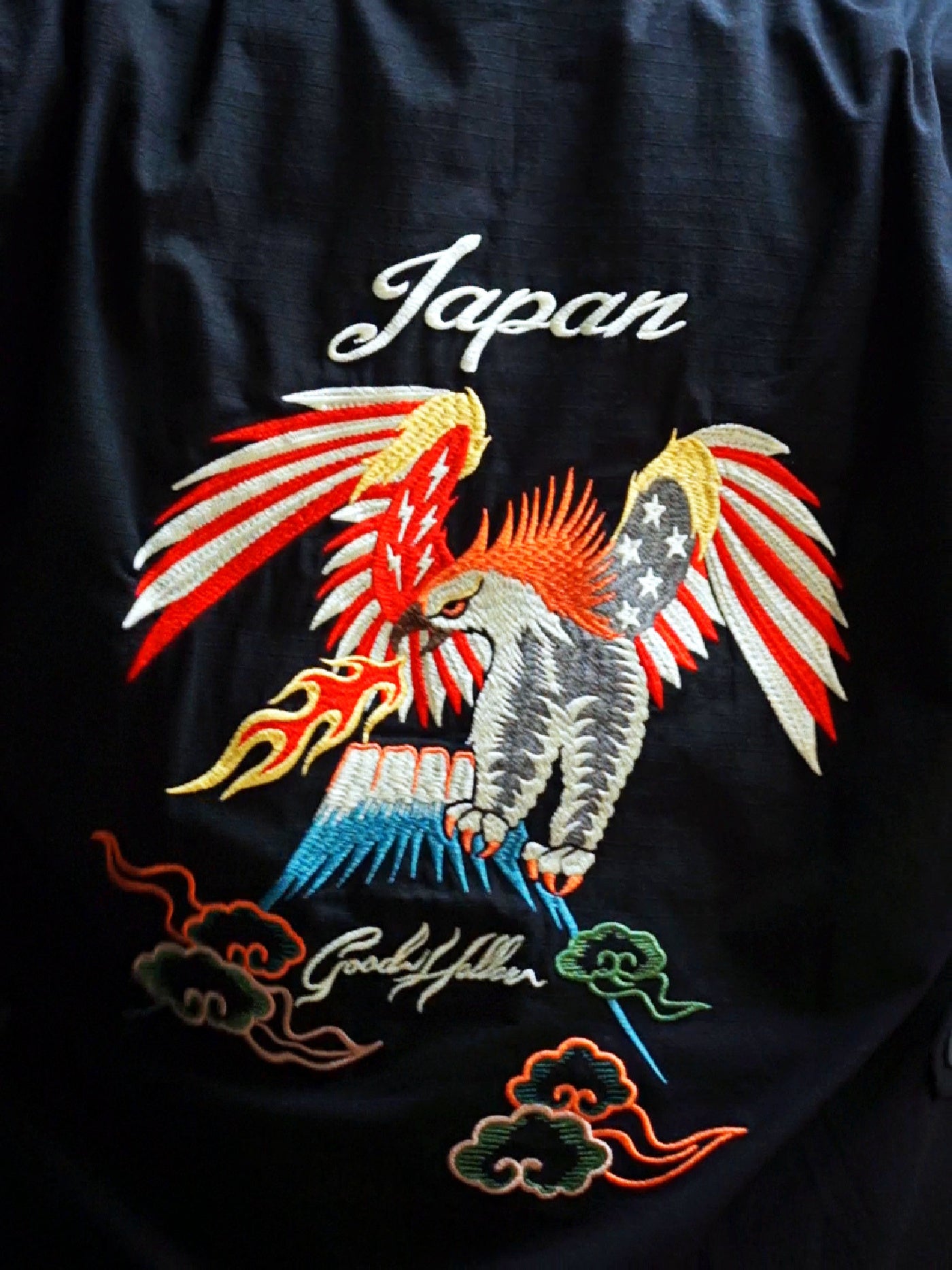 GOOD HELLER | KOR ARMY TYPE SOUVENIR JACKET DRAGON AND US EAGLE EMBROIDERIES - Black