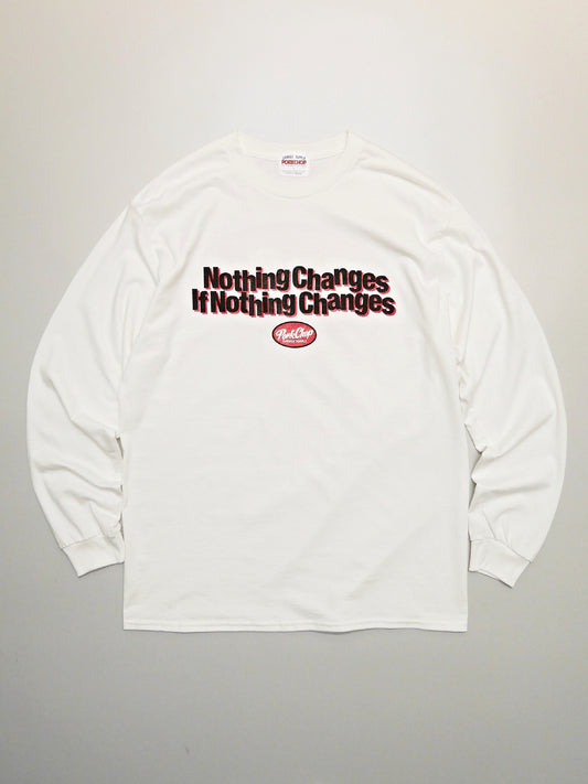 PORKCHOP | NC OVAL SCRIPT L/S TEE - White