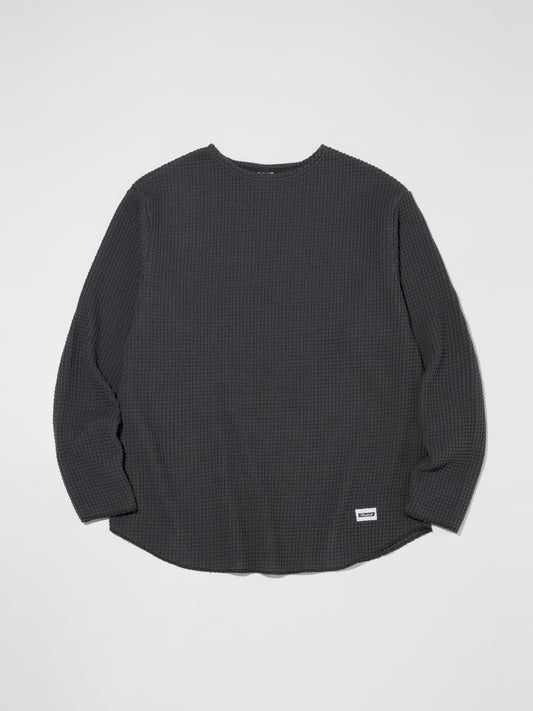 RADIALL | Big Waffle - BOAT NECK T-SHIRT L/S - Ink Black