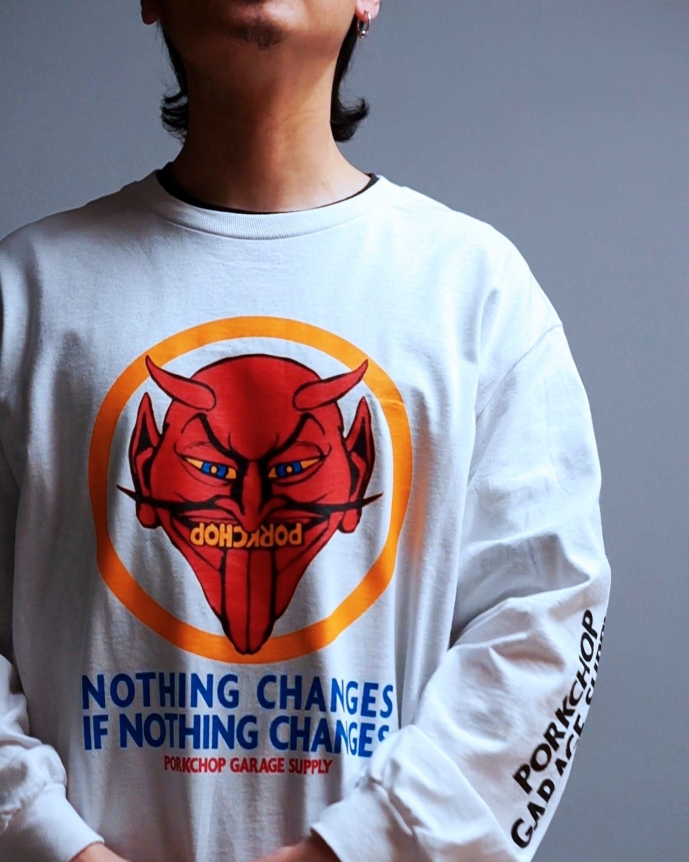 PORKCHOP | NOTHING DEVIL L/S TEE - White