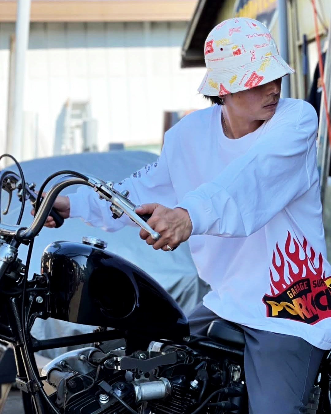 PORKCHOP | FIRE BLOCK MULTI L/S TEE - White
