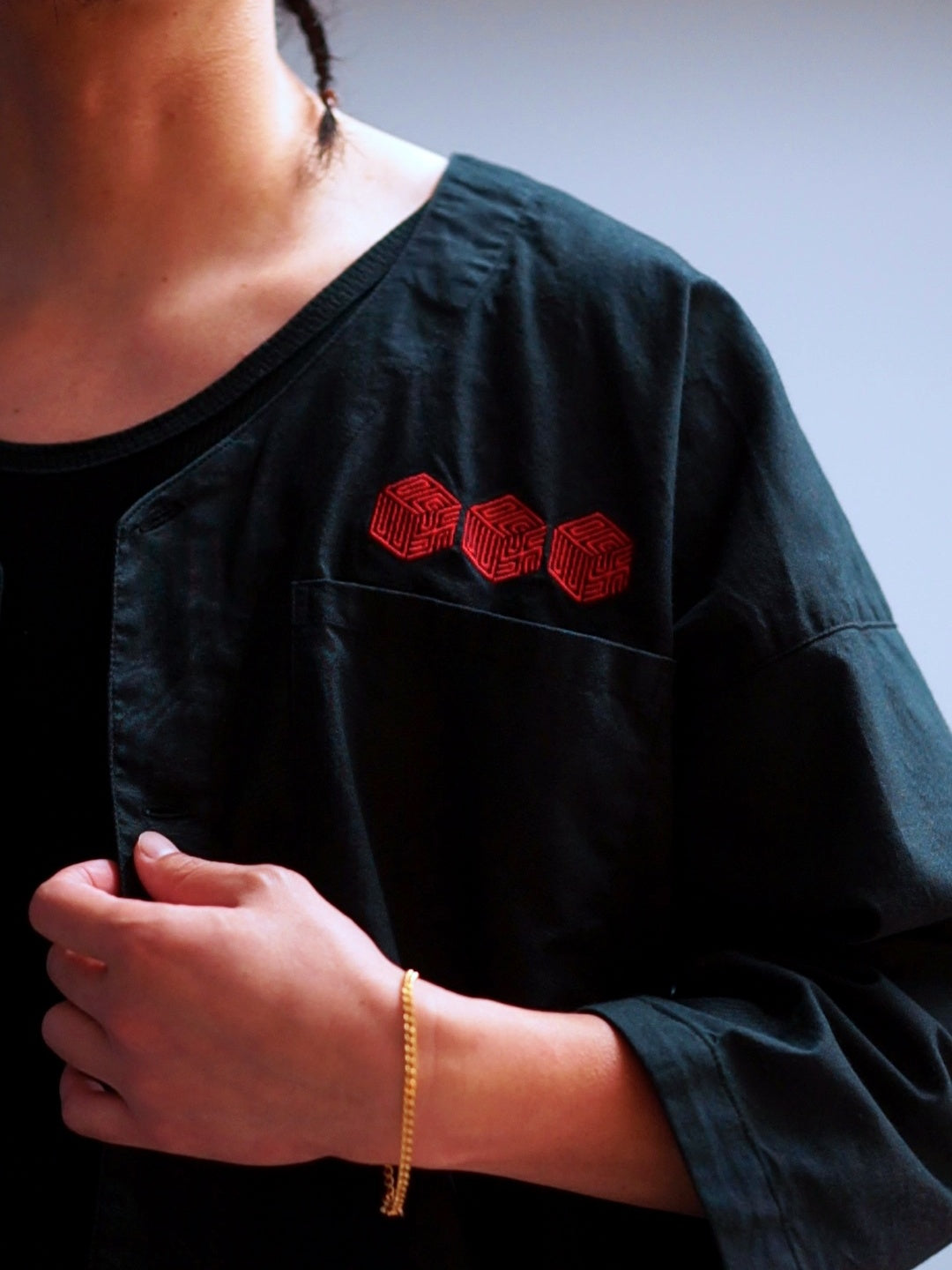 WAX | KOIKUCHI SHIRTS - CUBE 刺繍 - Black