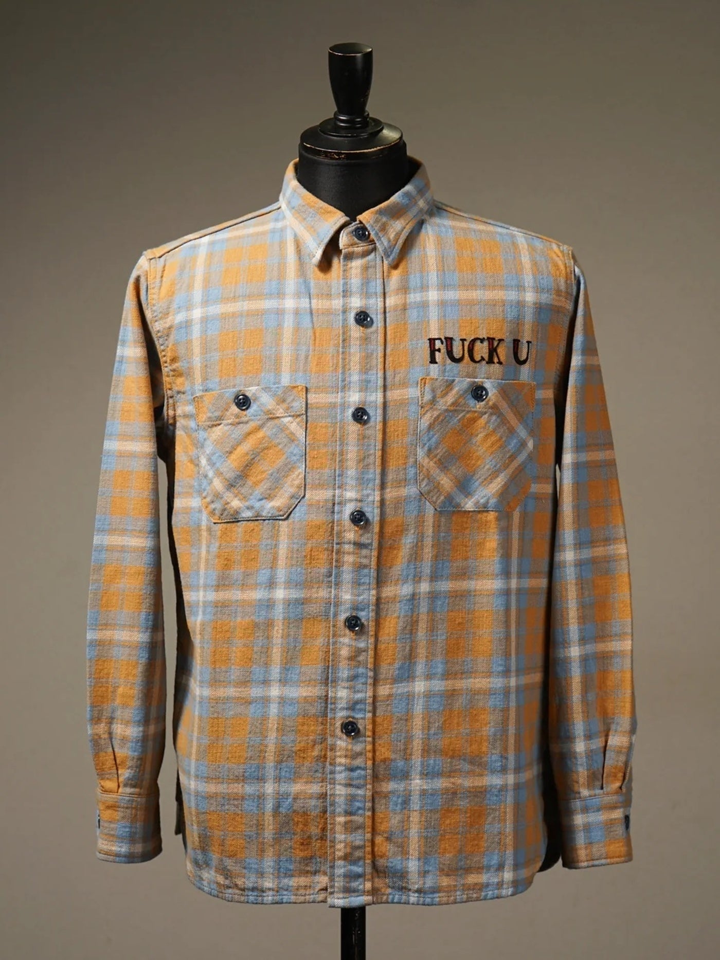 WEIRDO | FUCK U - L/S CHECK SHIRTS - Orange