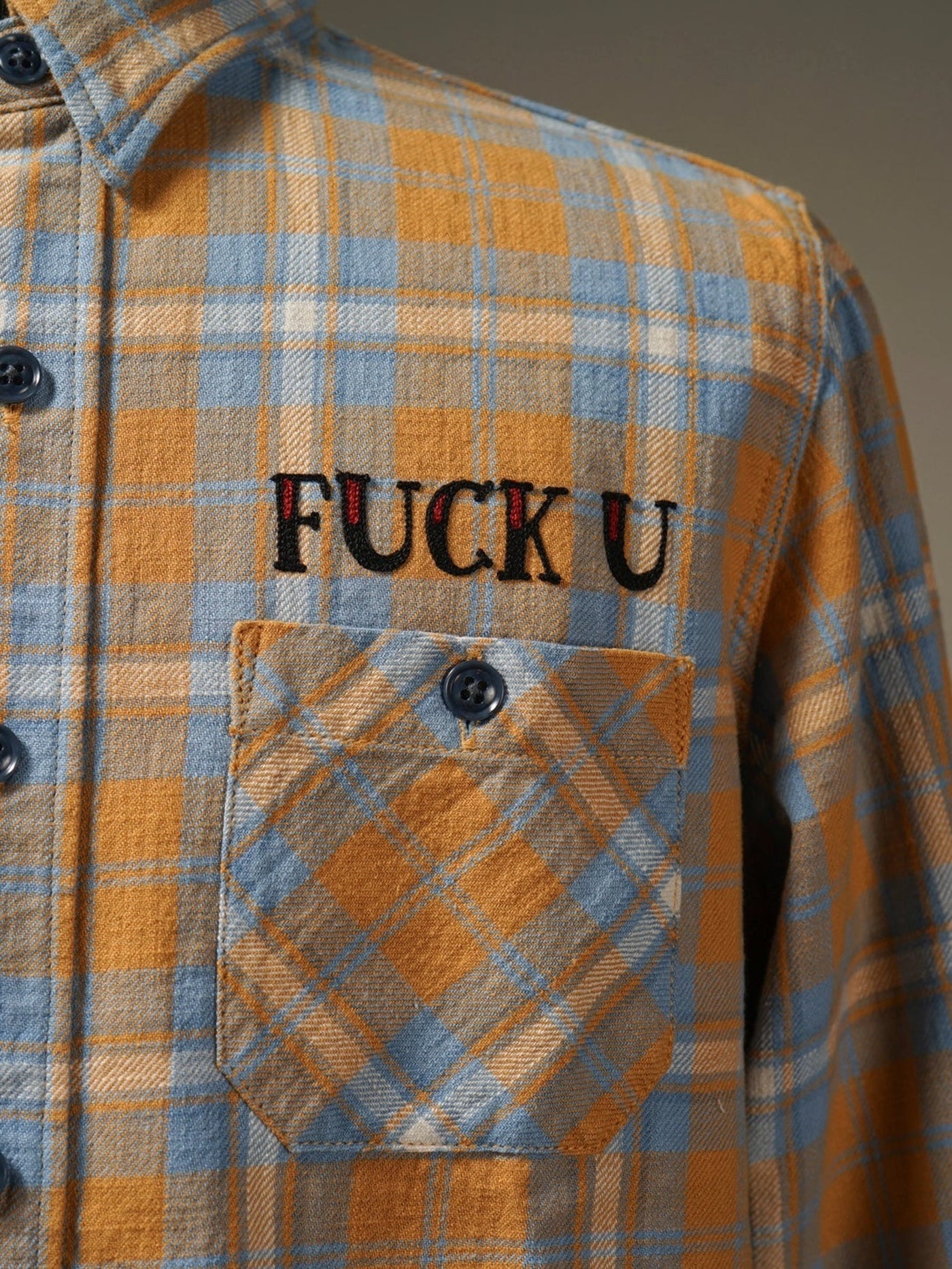 WEIRDO | FUCK U - L/S CHECK SHIRTS - Orange