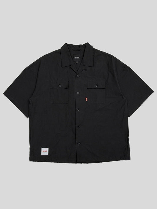 FLUTTER | T/C Open Collar S/S Work Shirts - Black
