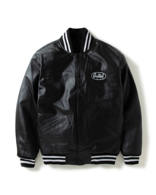 GOOD HELLER | LIGHT LEATHER AWARD JACKET - Black