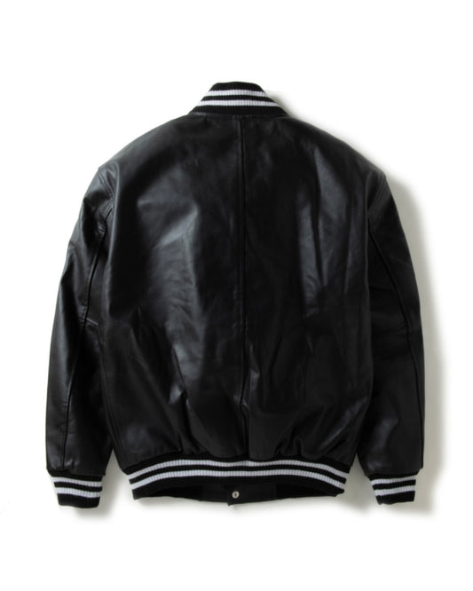 GOOD HELLER | LIGHT LEATHER AWARD JACKET - Black
